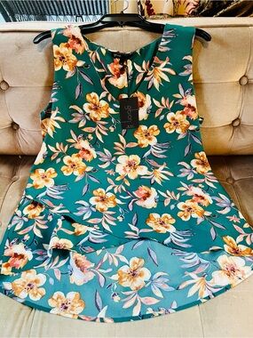 Gibson Green Floral Ruffle-Hem Sleeveless Camisole